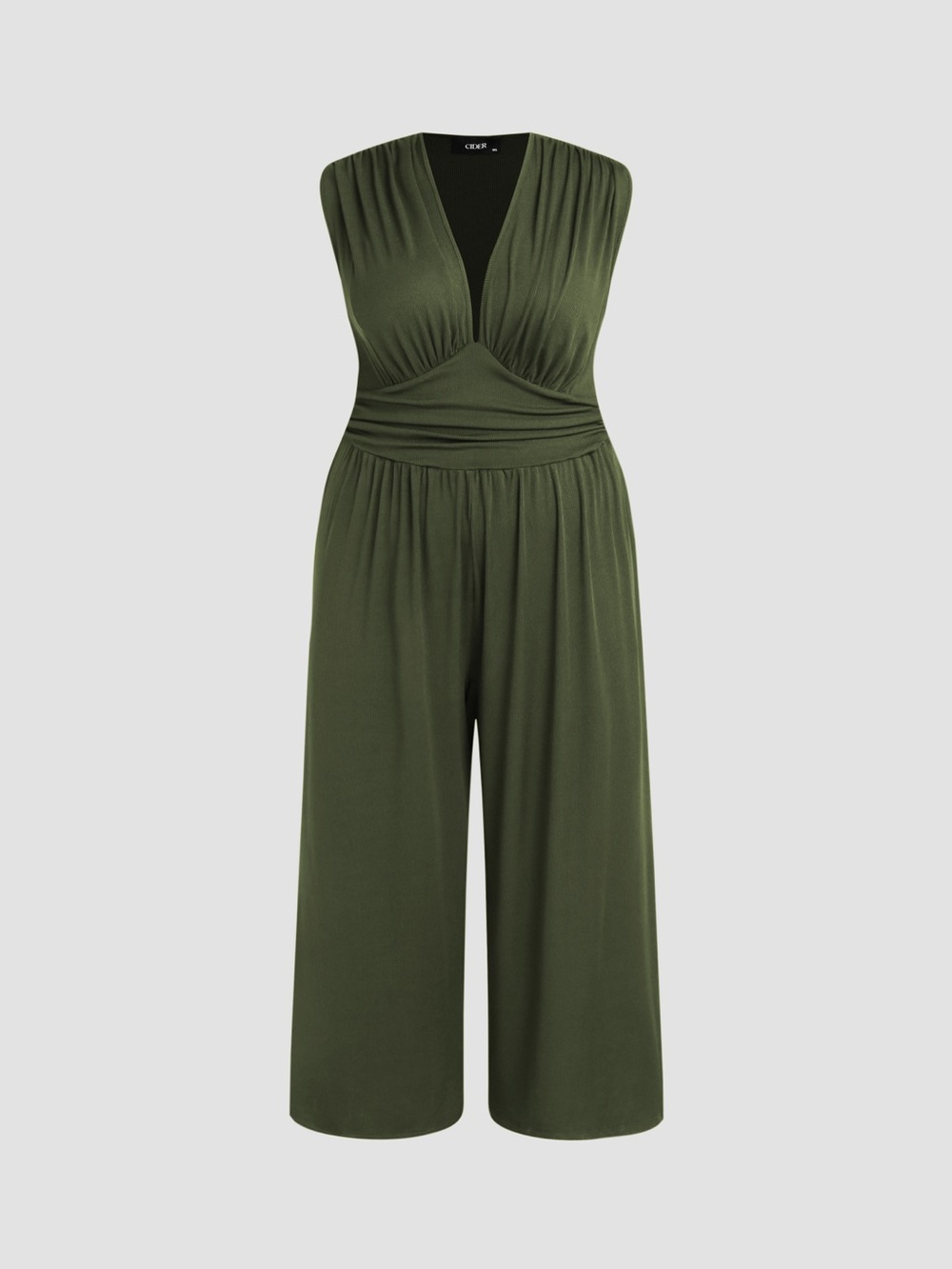 Cider Olive Green Sleeveless Wide-Leg Jumpsuit